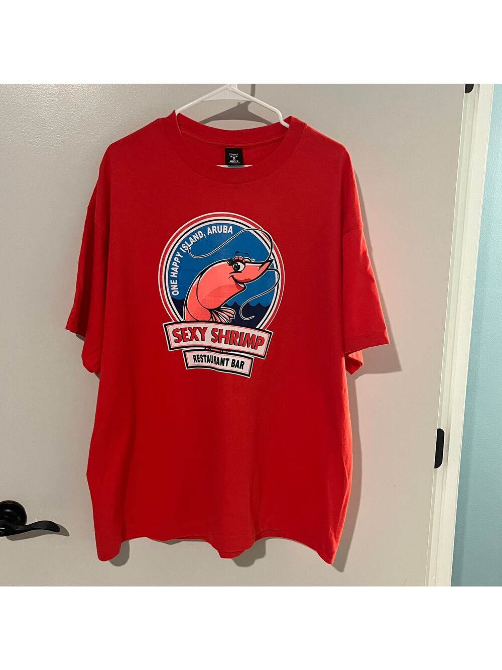 Sexy Shrimp Restaurant Bar Aruba Graphic Tee Red Hanes Beefy T Large